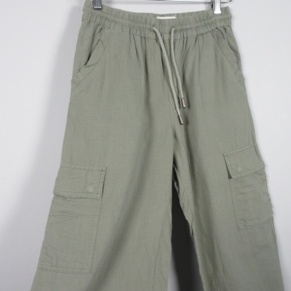 Pact Womens Cargo Pants Wide Leg Pull On Organic Cotton Hemp Green Size S Tie - Picture 2 of 11
